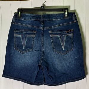 Seven7 Dark Wash Cotton Denim Jean Shorts Embroidered Pocket Summer Casual 8